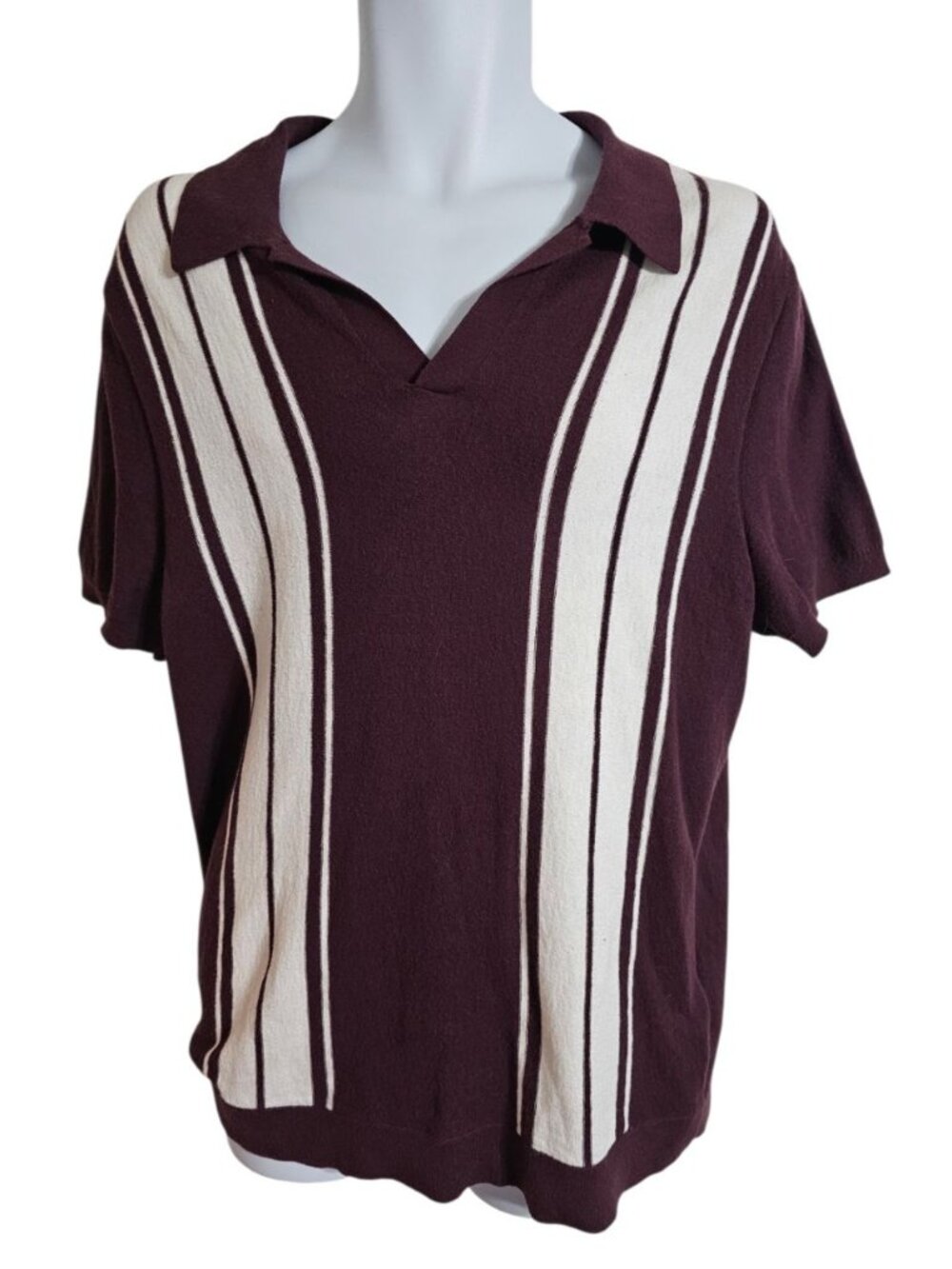 Abercrombie & Fitch Mens XL Polo Burgundy White Stripe Cotton Cashmere Luxury - Picture 2 of 7